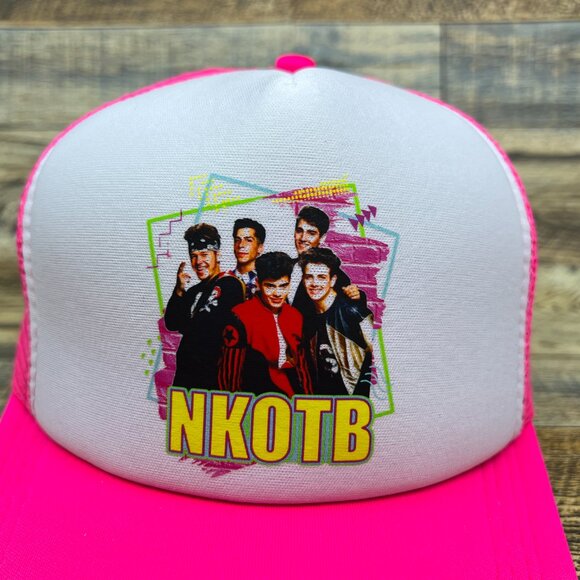 New Kids On The Block Mens Trucker Hat Pink Snapback Retro Logo 80s Music NKOTB - Picture 3 of 8